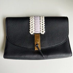 NEW ALTUZARRA Ghianda Black Pebbled Leather Braided Clutch